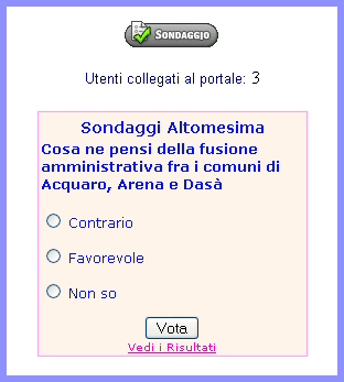 Referendum online sulla Fusione Amministrativa Acquaro, Arena, Das